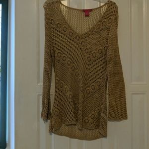 Gold crochet long sleeve top